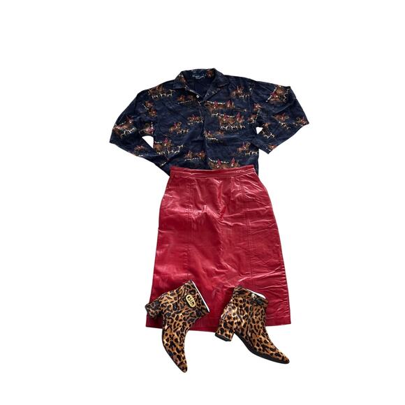 Vintage Red Leather Pencil Skirt 7/8 26” Waist - Picture 2 of 9